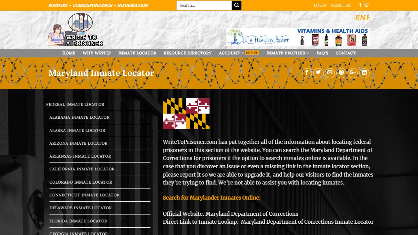 Maryland Inmate Locator - Write To A Prisoner | Support ...