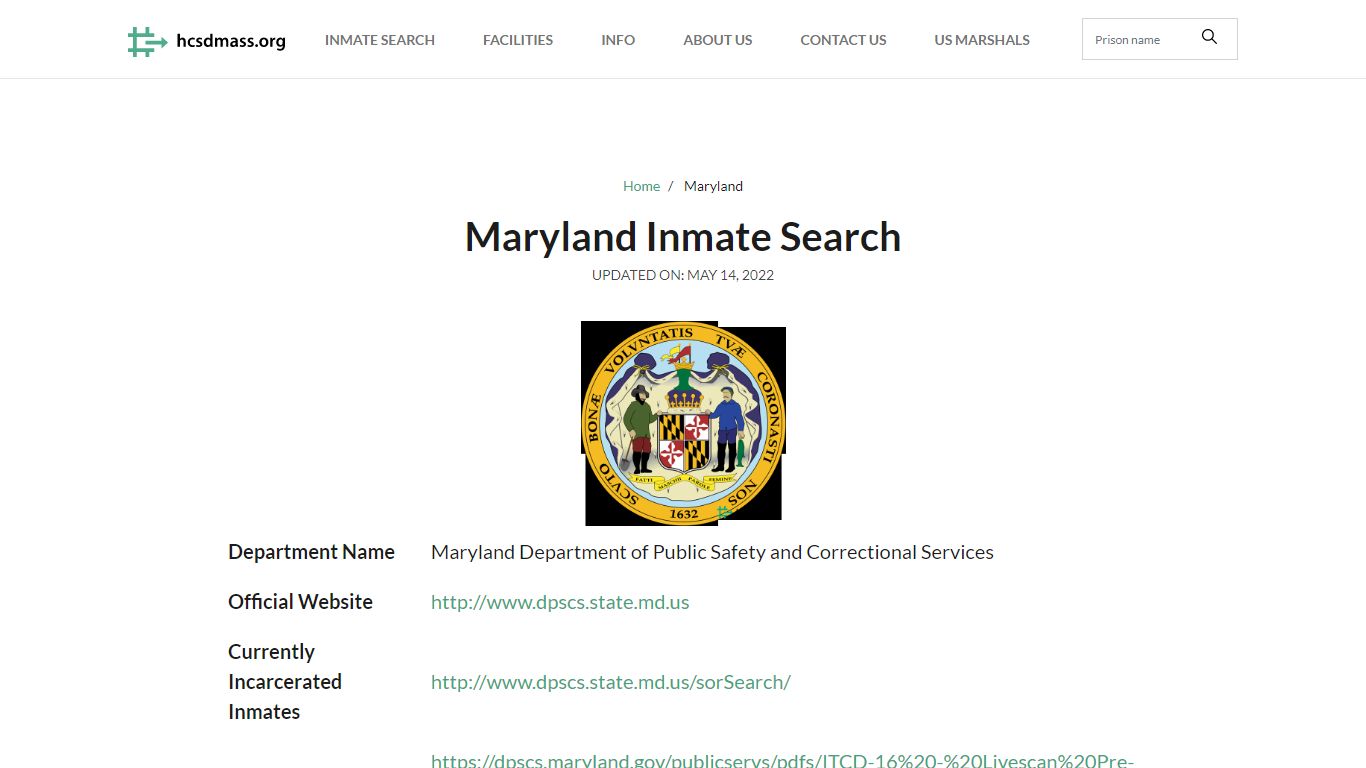 Maryland Inmate Search – Maryland Department of Public Safety and ...